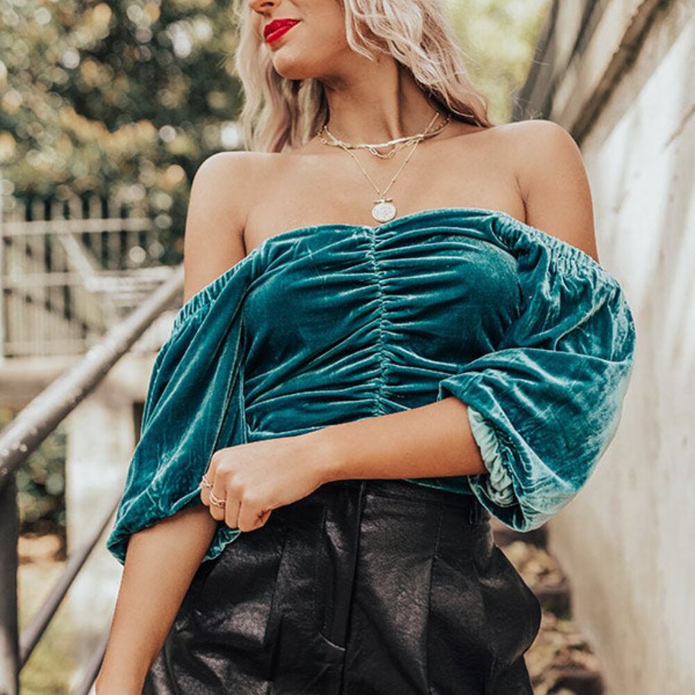 NEW Impressions Party Vibes VELVET Boutique Top in JADE- medium